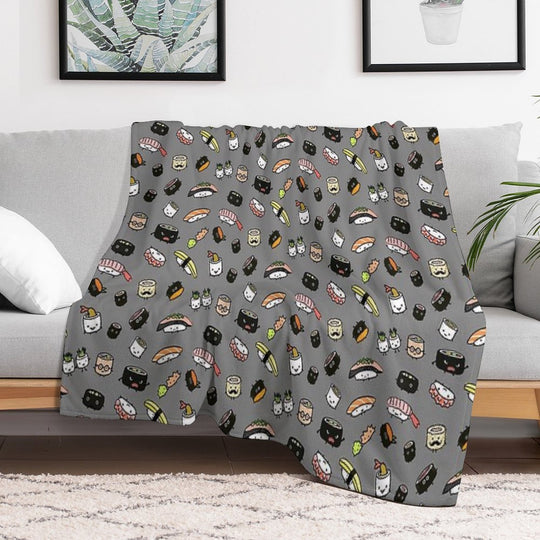 Kawaii Sushi Party Machine-washable Throw Blanket