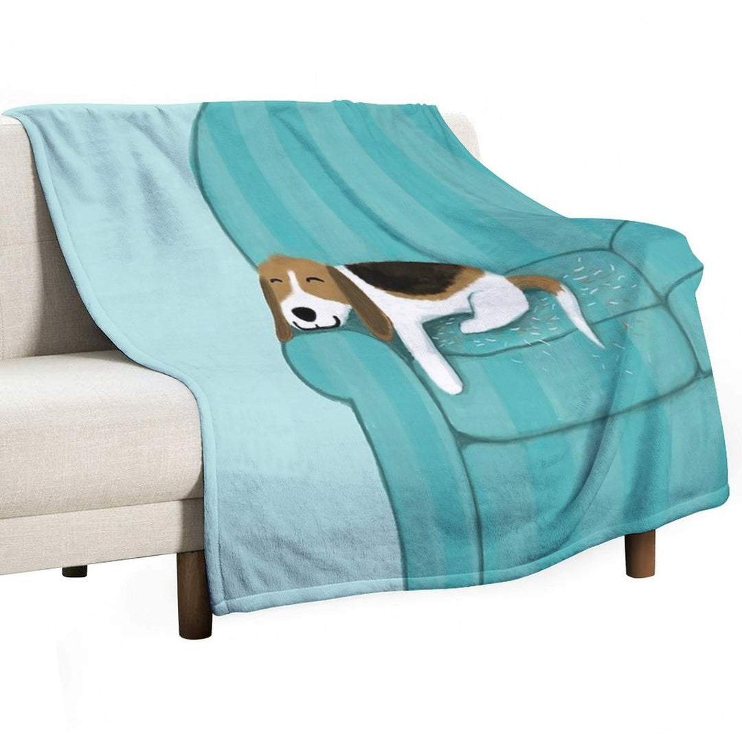 Happy Couch Dog  Cute Beagle Velvety-soft Throw Blanket