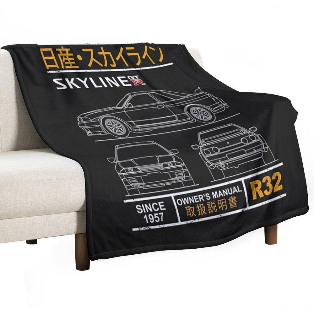 Blueprint of The Skyline R32 Versatility Throw Blanket