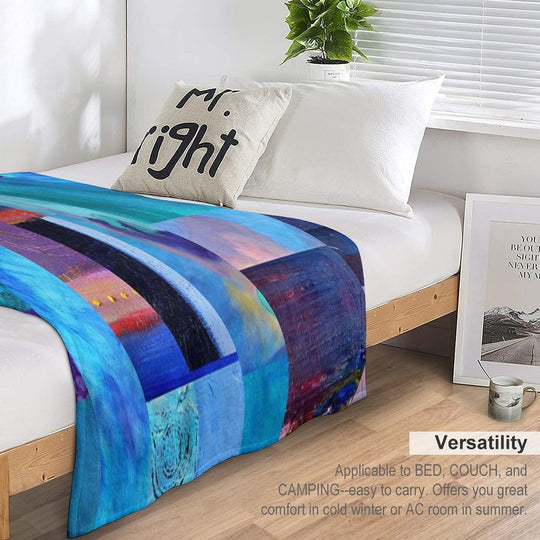 Classic Blue Collage Abstract Painting Art Plush Throw Blanket