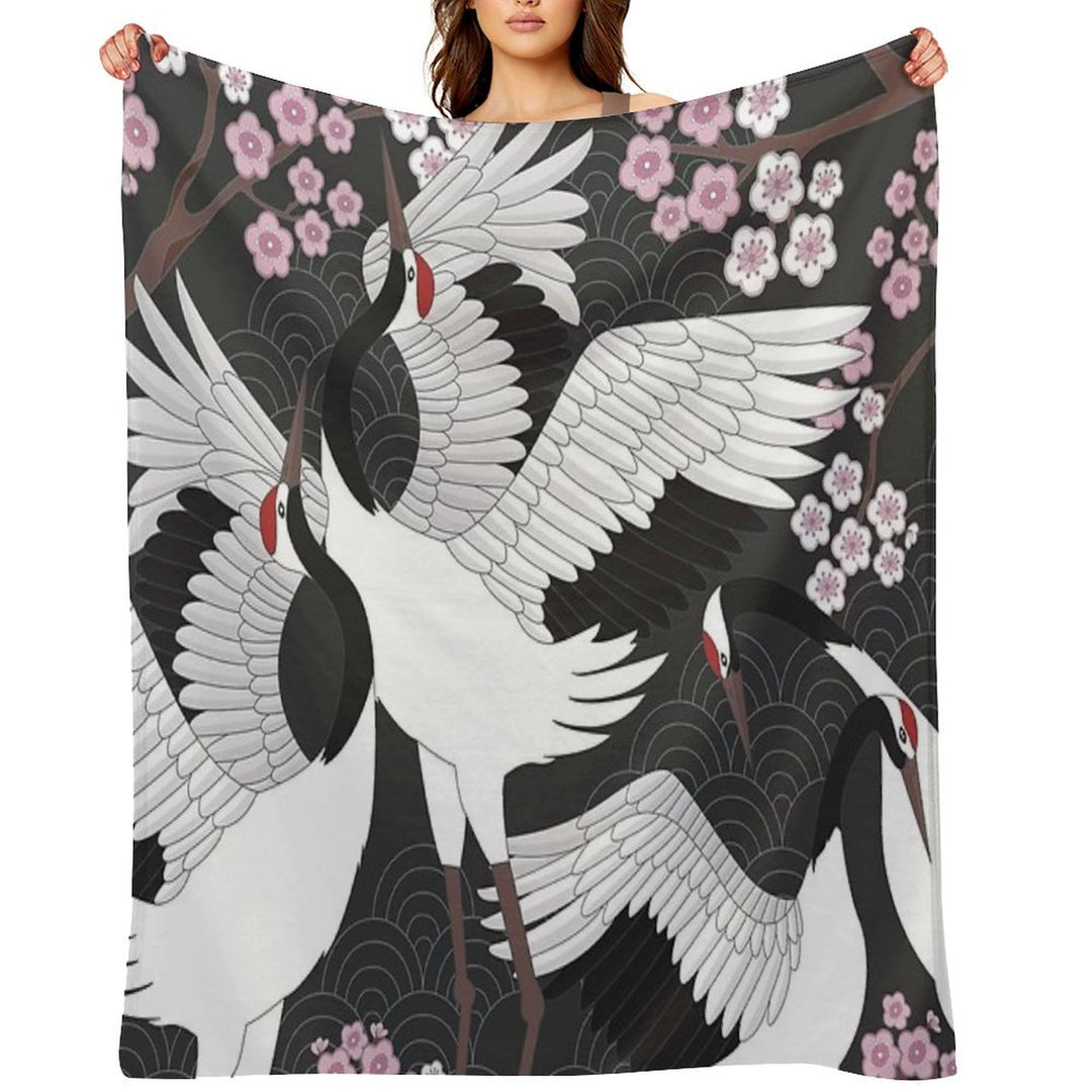 Japanese Cranes Eco-conscious Throw Blanket