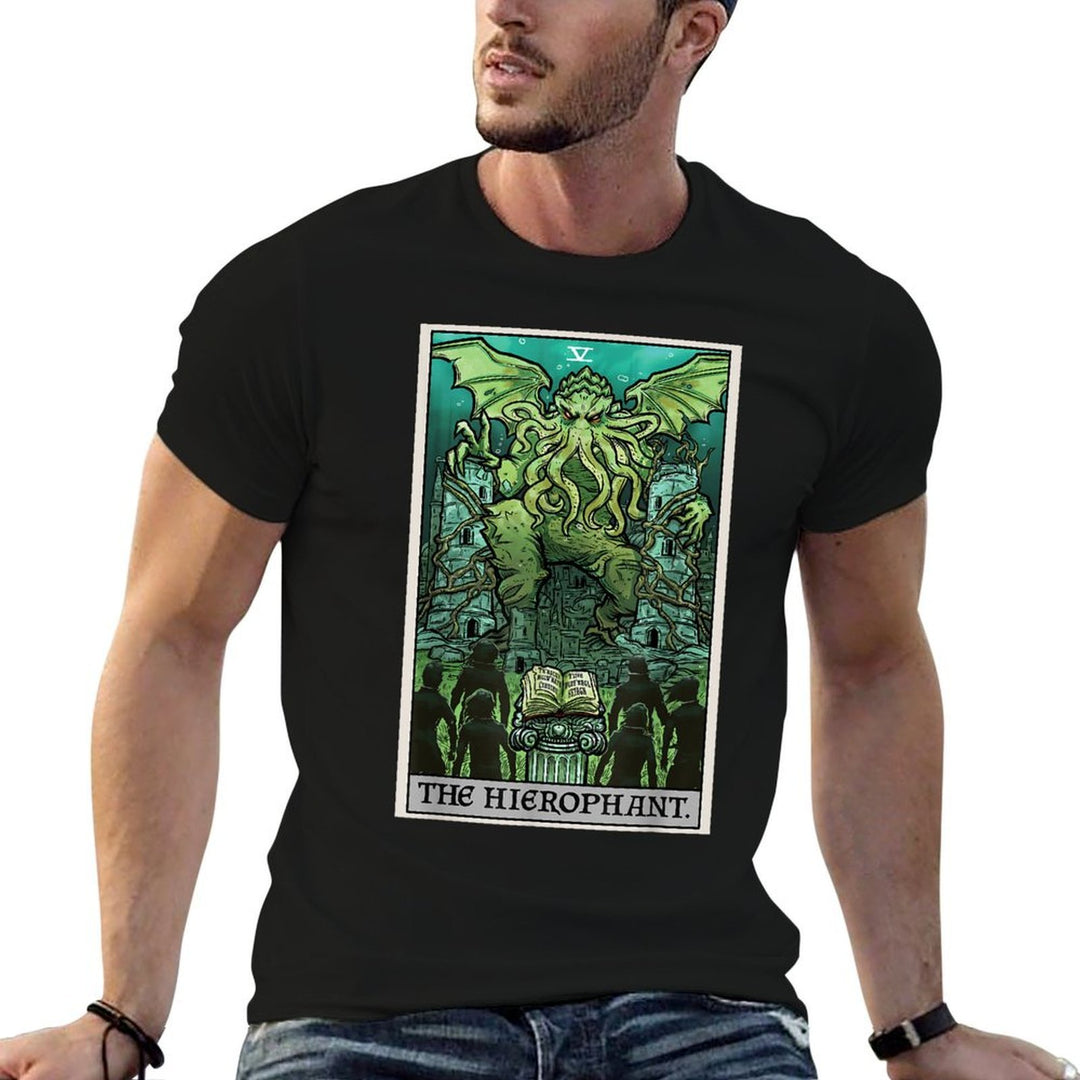 The Hierophant Tarot Card Cthulhu Classic Horror Halloween  Rolled Sleeves T-Shirt