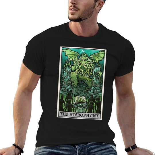 The Hierophant Tarot Card Cthulhu Classic Horror Halloween  Rolled Sleeves T-Shirt