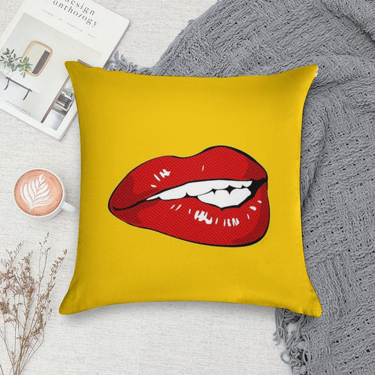 Sexy Biting Lips Throw Pillow Face Mask Soft Short Plush Fabric Throw Pillow
