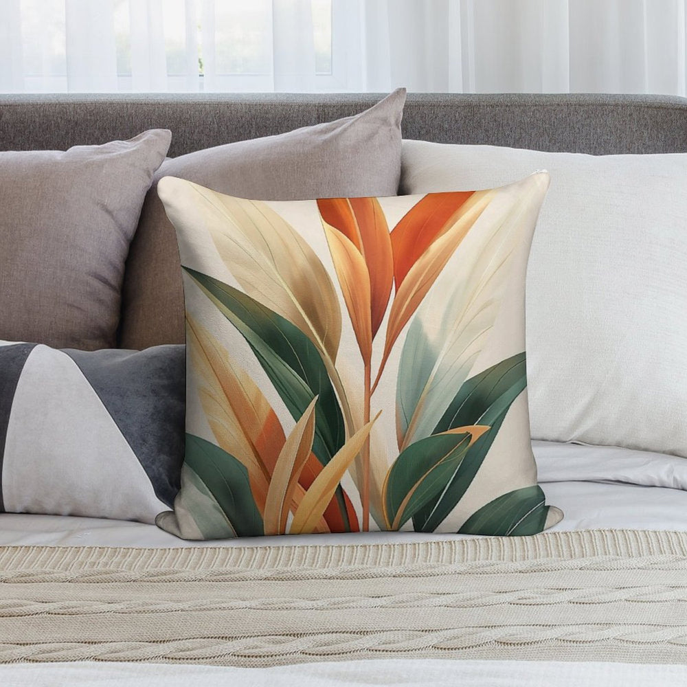 Boho Leaves Wall Art, Orange And Green Soft Multiple Sizes Throw Pillow