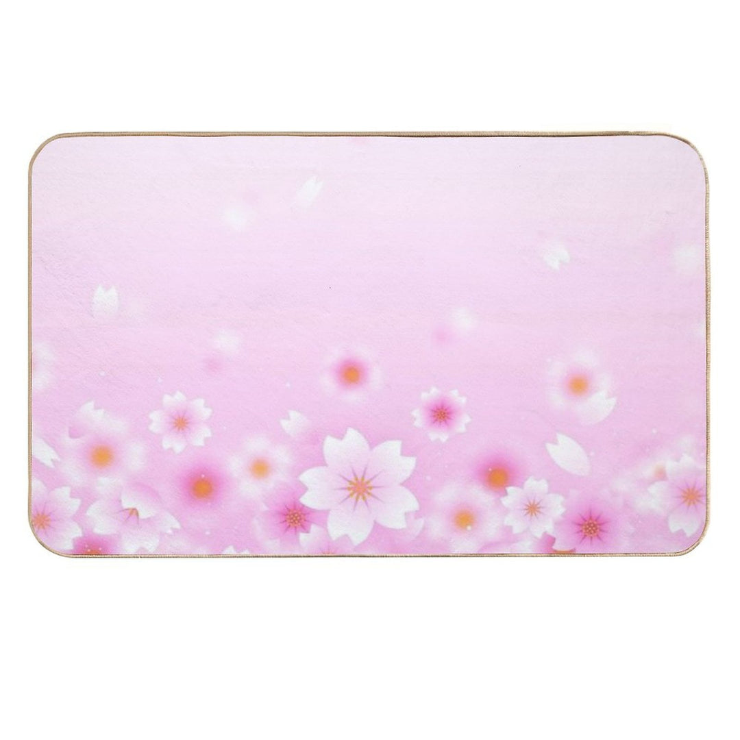 Sakura Flowers in Pink Background Durable Bath Mat