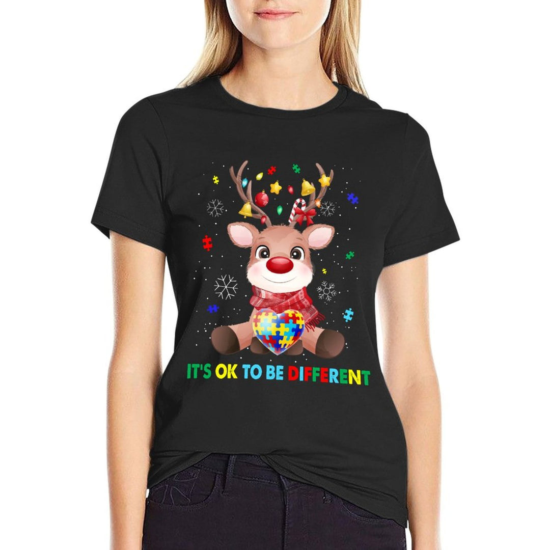 Its Ok To Be Different Autism Awareness Reindeers Christmas Comfortable T-Shirt
