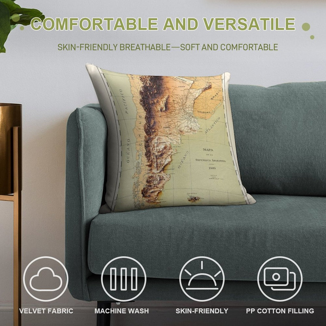 1909 Argentina Relief Map Digitally-rendered Soft Anti-Pilling Throw Pillow