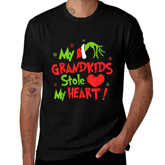My Grandkids Stole Funny My Heart Matching Christmas Family  Fade-proof Color T-Shirt