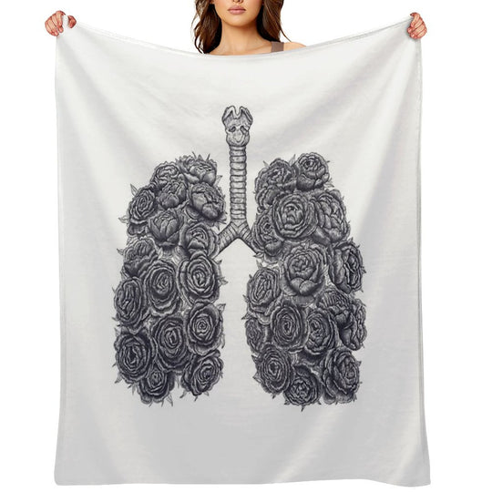 Lungs with Peonies Plush Throw Blanket