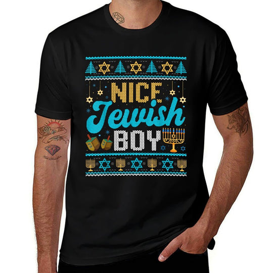 Funny Ugly Hanukkah Sweater Nice Jewish Boy Matching  Stretchy T-Shirt