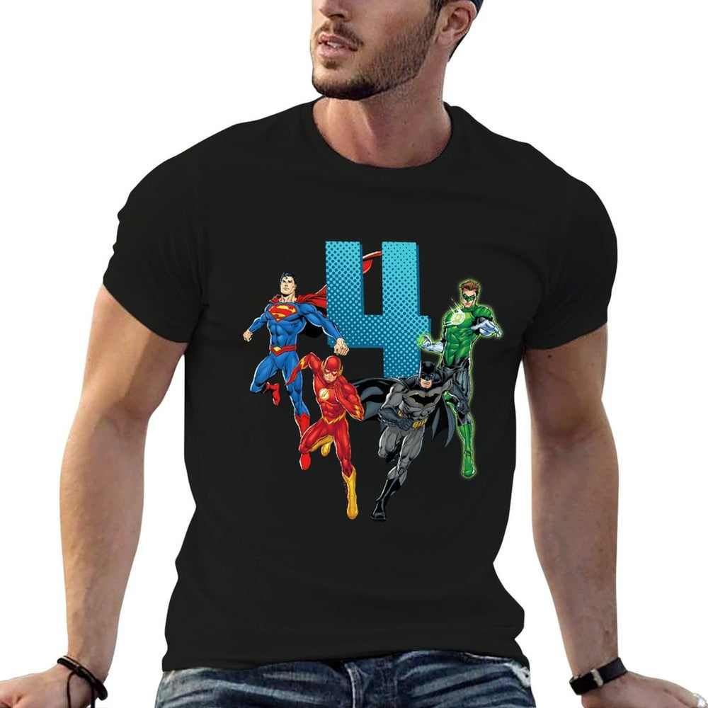 Kids Justice League Super Hero 4th Birthday  Soft T-Shirt