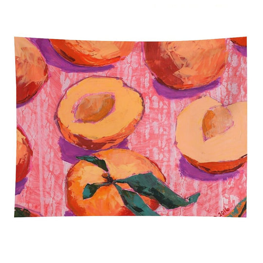 Peaches on Pink Background Tapestry