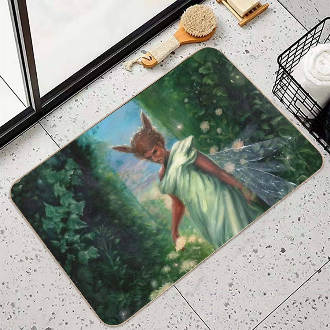 Flower Moon - Oil Painting of Fairy Man in Flowers  Odorless Bath Mat