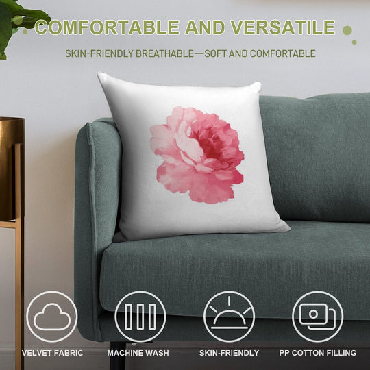 Flower Pink Peony Soft Gift Ready Throw Pillow