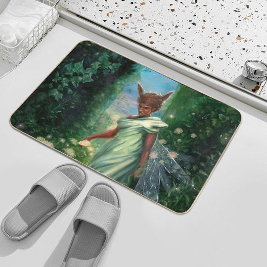 Flower Moon - Oil Painting of Fairy Man in Flowers  Odorless Bath Mat