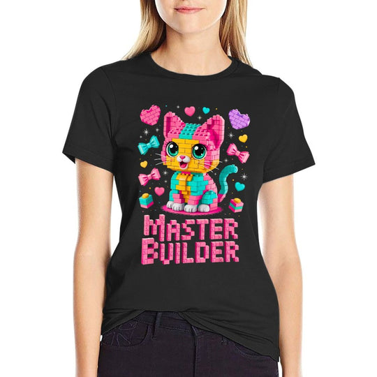 Master Builder Cat Lover Building Bricks Blocks Kids Girls  Wrinkle-resistant T-Shirt