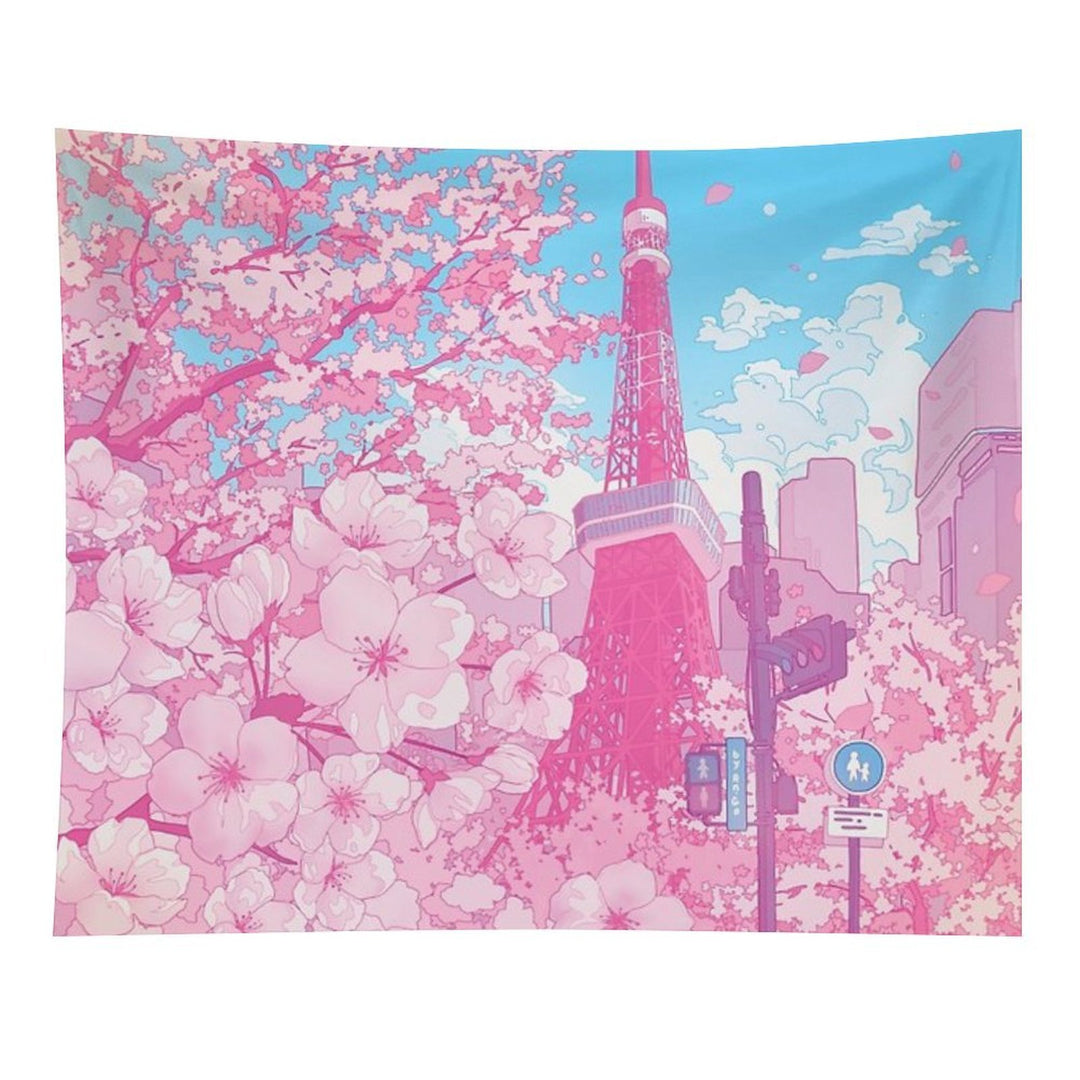 Tokyo Tower & Cherry Blossom (Corrected Colors) Tapestry
