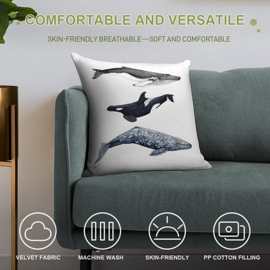 Orca, Humpback And Grey Whale Soft Home Decor Throw Pillow