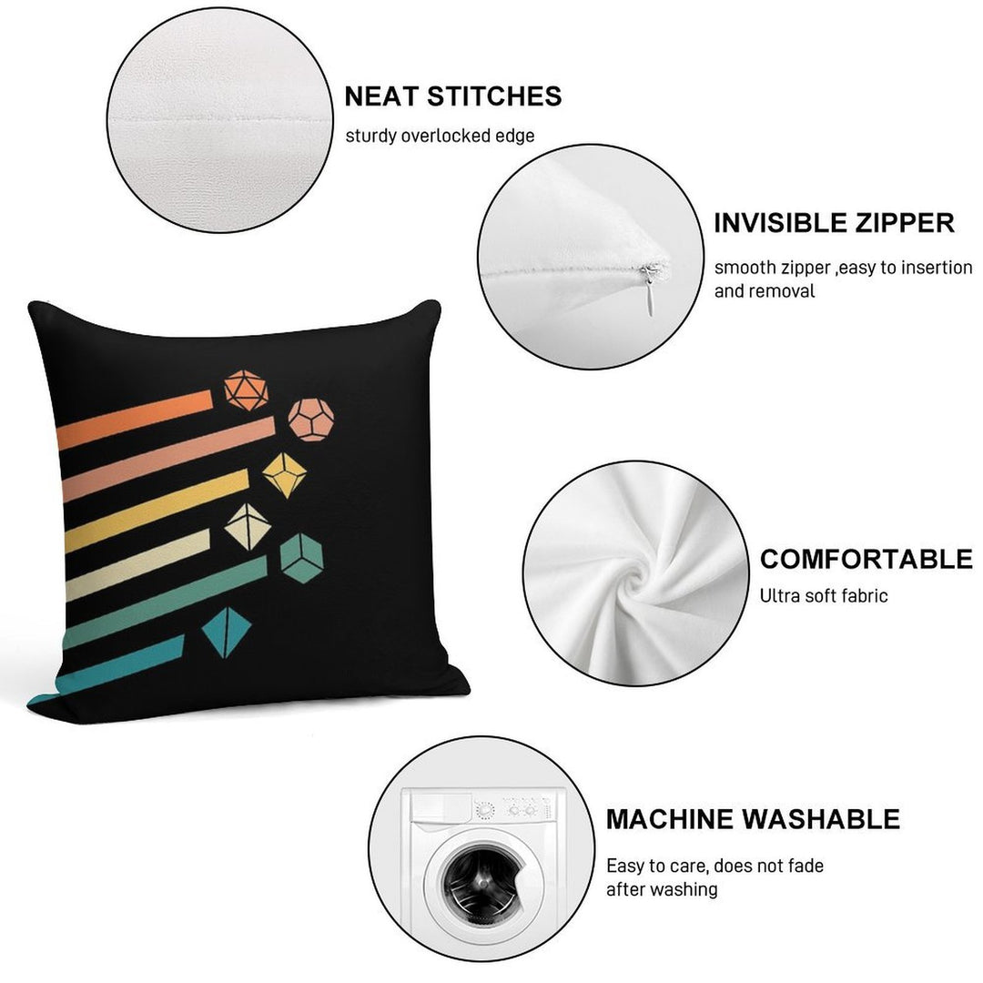 Retro Rainbow Polyhedral Dice Set Colors Tabletop RPG Soft Home Decor Throw Pillow
