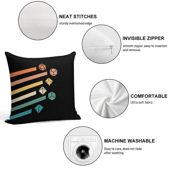 Retro Rainbow Polyhedral Dice Set Colors Tabletop RPG Soft Home Decor Throw Pillow