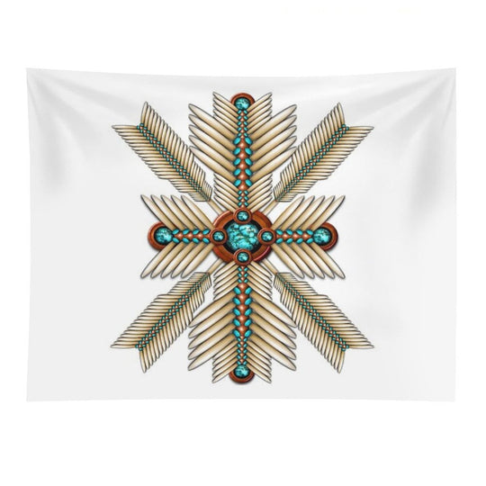 Bone And Turquoise Sunburst Tapestry