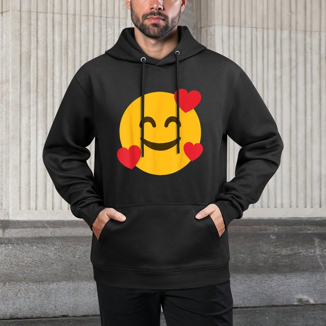 Funny Emoticon Smiling Grin Face with Floating Hearts Love Machine Washable Hoodie