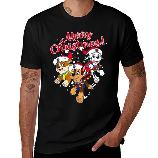Paw Patrol Rubble Marshall Chase Merry Christmas Comfortable T-Shirt