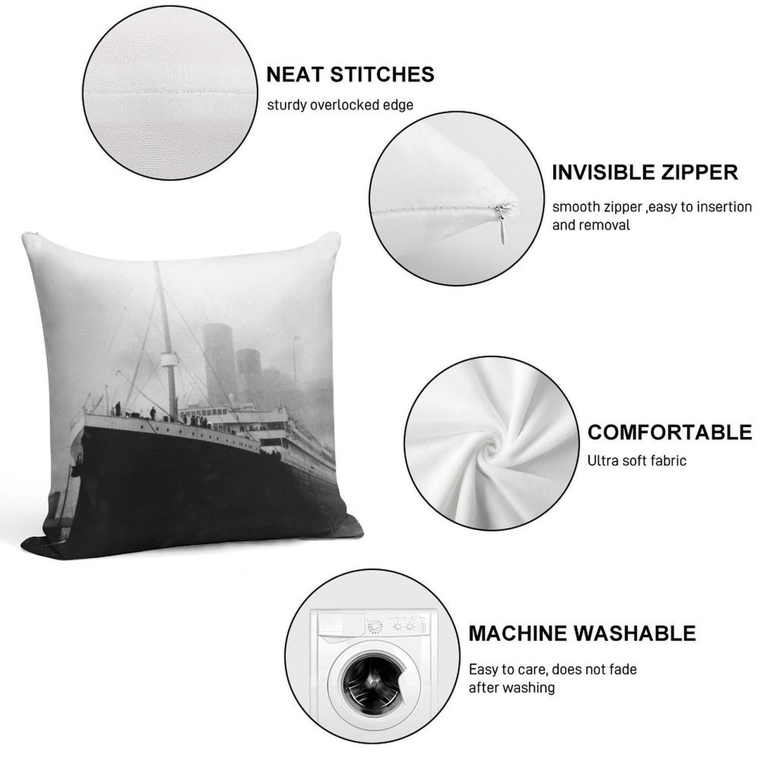 Titanic in Dock in Southampton Soft Short Plush Fabric Throw Pillow