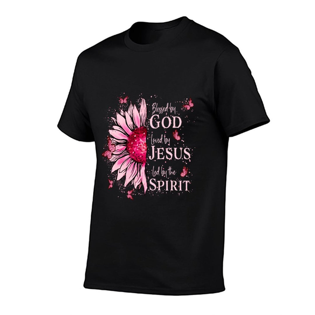 Blessed By God - Loved By Jesus Pink Sunflower  Graphic-printed T-Shirt