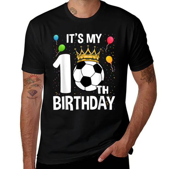 Funny Its My 10th Birthday 10 Years Old Soccer Ball Boys  Heathered Texture T-Shirt