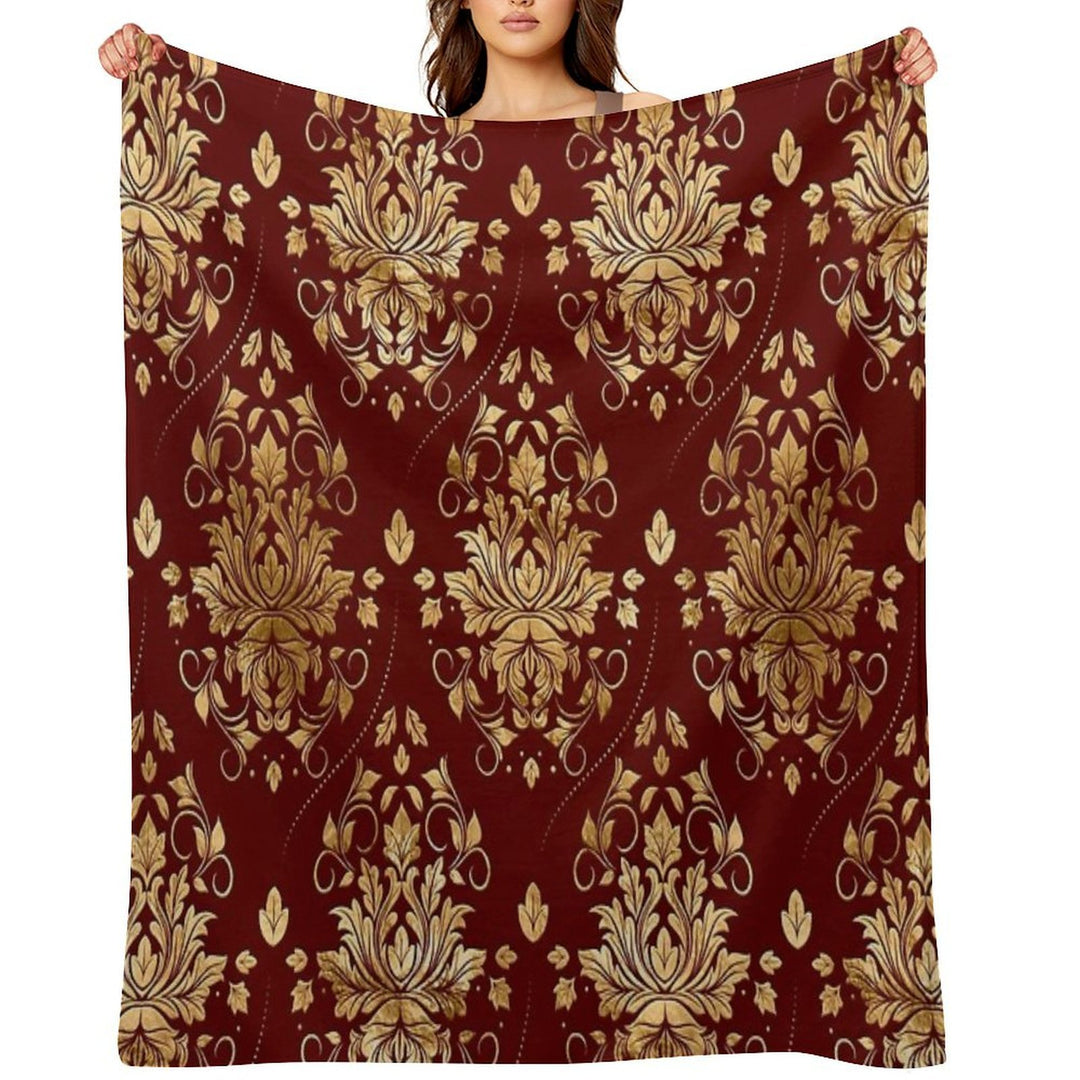 Oriental Vintage Damask Pattern - Red And Gold Lightweight Throw Blanket