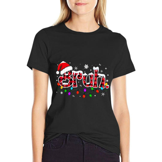 Bruh Funny Christmas Red Plaidns Boys Kids Xmas Pajamas  Oversized Silhouette T-Shirt