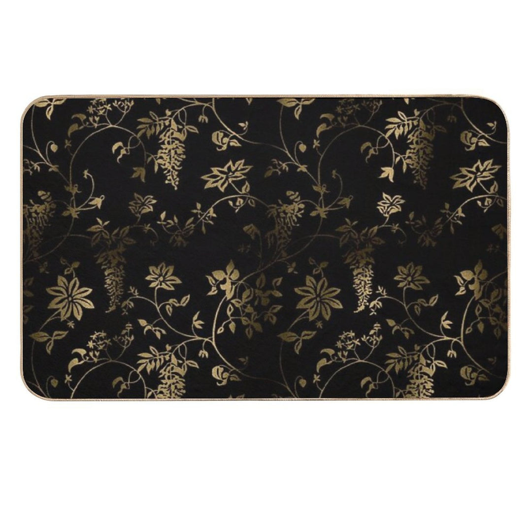 Black Gold Roses Flowers  Dirt-Trapping Bath Mat