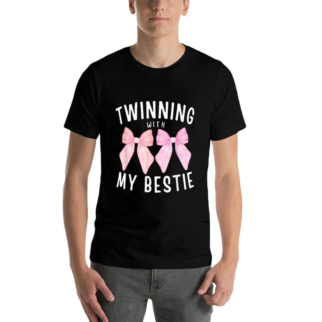 Pink Bow Twinning With My Bestie Twin Matching Twins Friends  Graphic-printed T-Shirt