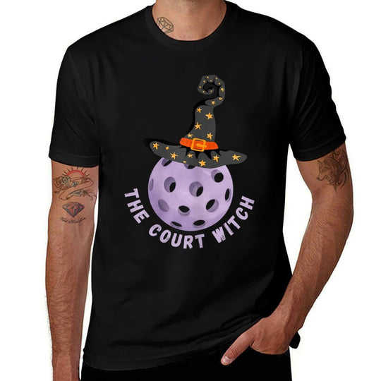 Fun Halloween Pickleball The Court Witch Purple Hat  Slim-fit Cut T-Shirt