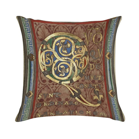 Decorated Incipit Page - Opening of Luke's Gospel (1120 - 1140 AD) Soft Luxury Feel Throw Pillow