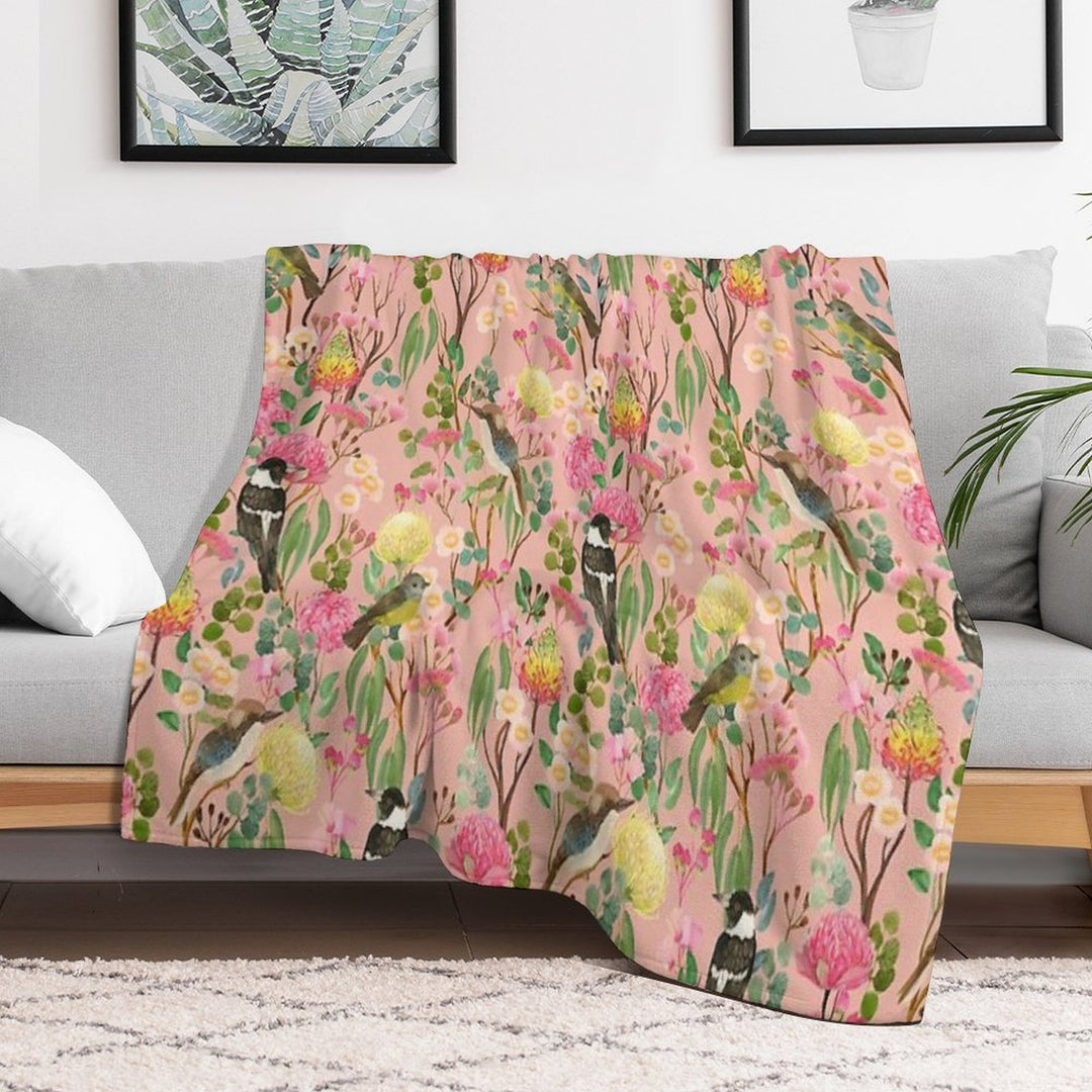 Australian Birds And Blooms Native Flora Chinoiserie Velvety-soft Throw Blanket