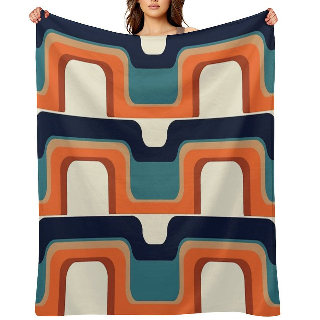 Mid-Century Modern Meets 1970s Orange & Blue Easy Care Throw Blanket