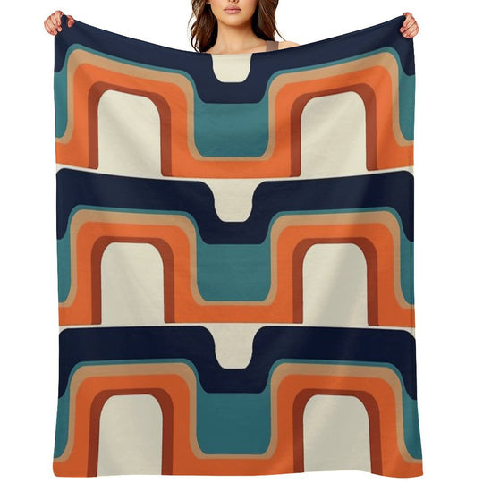 Mid-Century Modern Meets 1970s Orange & Blue Easy Care Throw Blanket