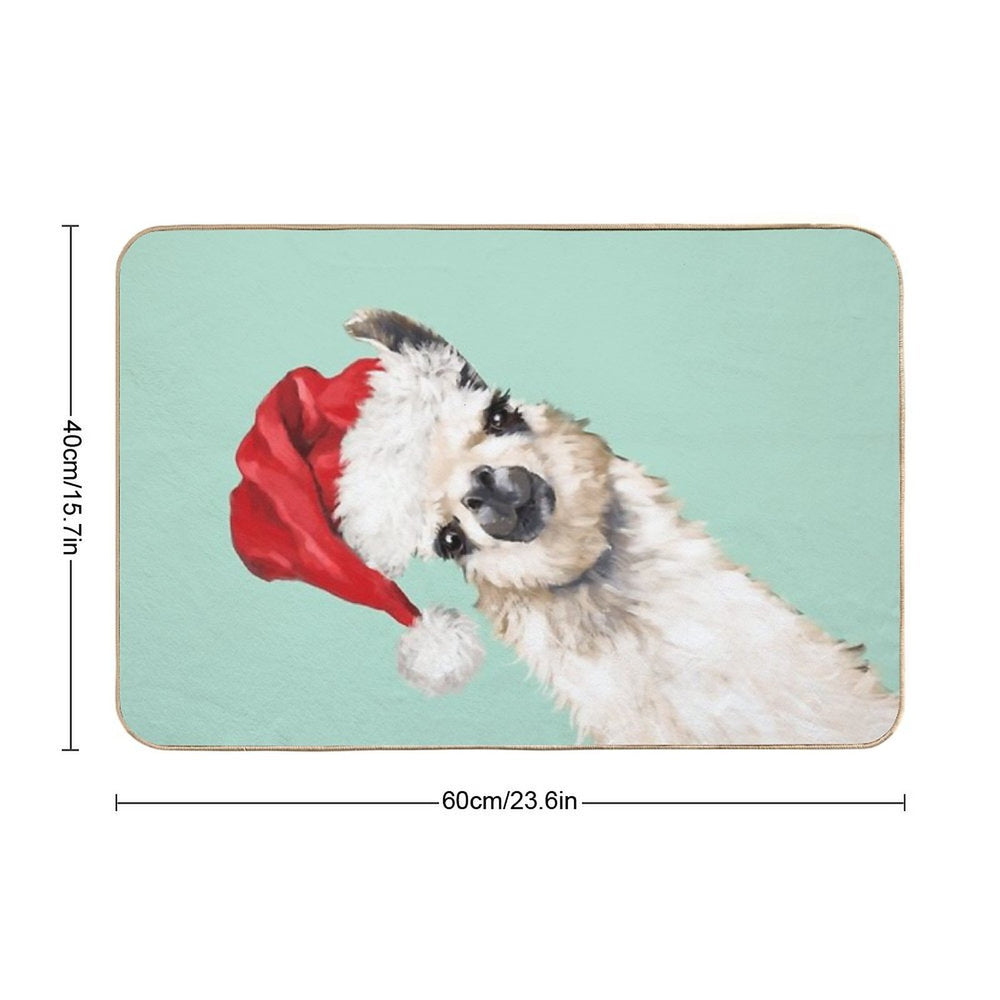 Christmas Sneaky Llama in Green  Absorbent Bath Mat