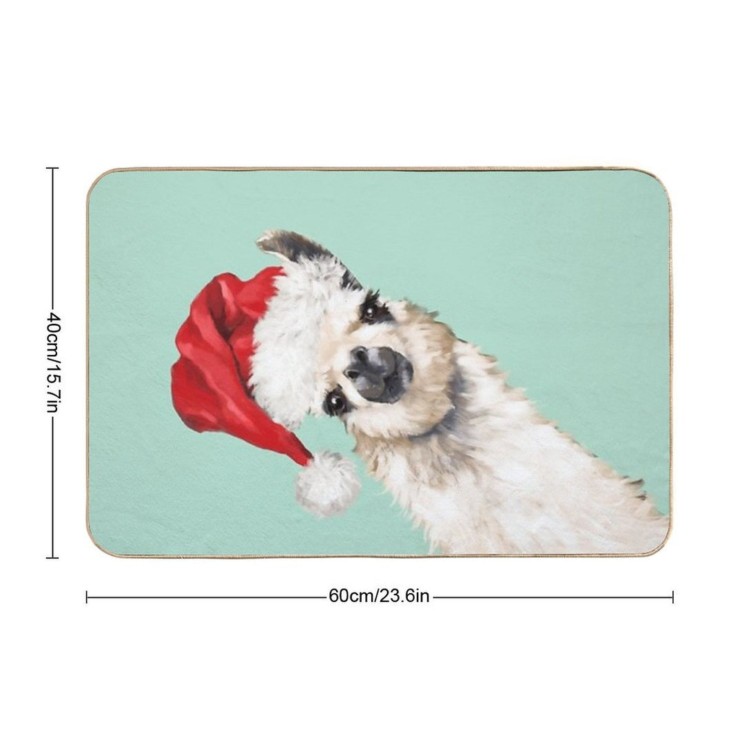 Christmas Sneaky Llama in Green  Absorbent Bath Mat