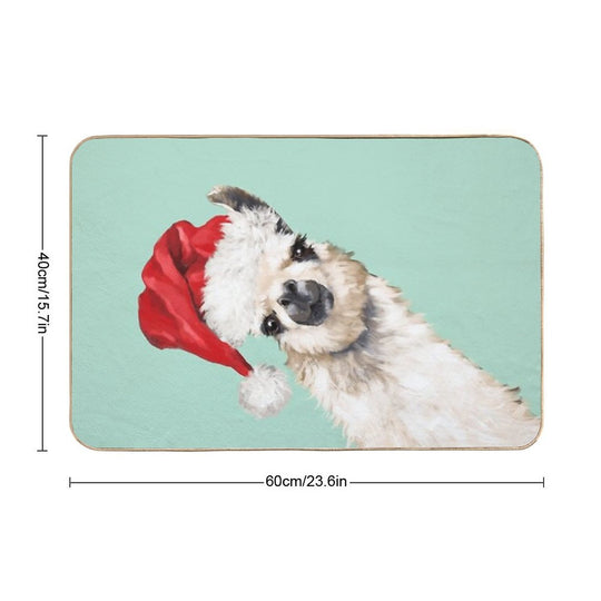 Christmas Sneaky Llama in Green  Absorbent Bath Mat