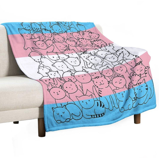 Trans Transgender Cat Pride Flag Travel-friendly Throw Blanket