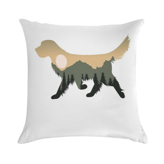 Golden Retriever Dog Forest Mountain Sunset Gift Soft Short Plush Fabric Throw Pillow