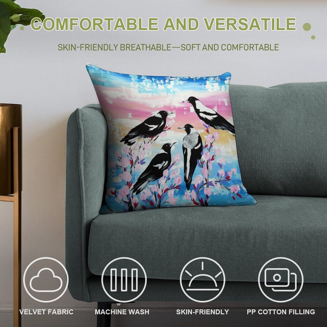 Australian Magpies Rainbow Soft Skin-Friendly Throw Pillow