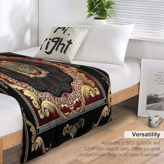 Ornate Baroque Filigree Red Black Gold Greek Key Meander Gift-ready Throw Blanket