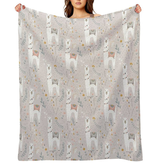Llama on Warm Gray Sustainable Throw Blanket