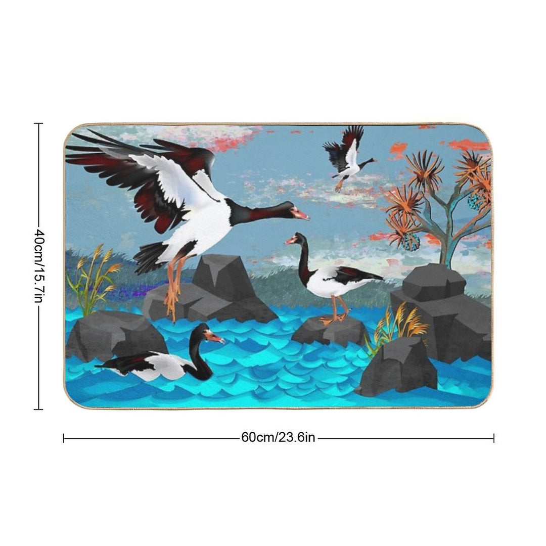 Magpie Geese of Black Rock Lake.  Absorbent Bath Mat