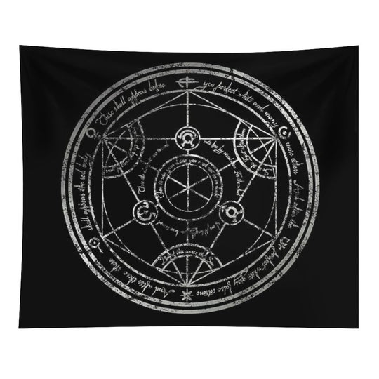 Human Transmutation Circle - Silver Grunge Tapestry